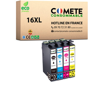 16XL - 4 cartouches d'encre compatibles pour Epson 16 XL - COMETE