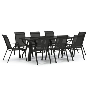 vidaXL Ensemble à manger de jardin 9 Pièces Noir