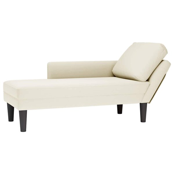 vidaXL Fauteuil long avec coussin et accoudoir droit crème velours