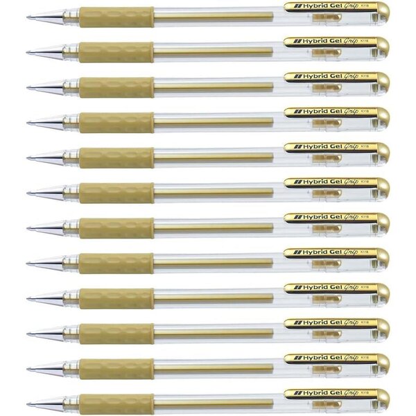 Stylo roller à encre Hybrid Gle Grip Metallic K118  Or x 12 PENTEL