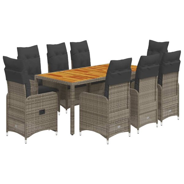 vidaXL Ensemble de bistro de jardin 9 Pièces coussins gris poly rotin