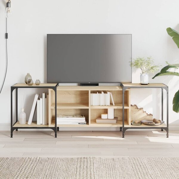 Meuble TV Chêne Sonoma - 102x30x37,5 Cm - 4 Compartiments De Rangement - Portes Pratiques - Design épuré Et Moderne