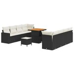 Ensemble de Canapés de Jardin 11 Pièces avec Coussins Noir Rattan Acacia