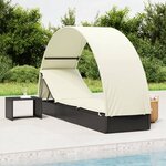vidaXL Chaise longue avec toit rond noir 211x57x140 cm résine tressée
