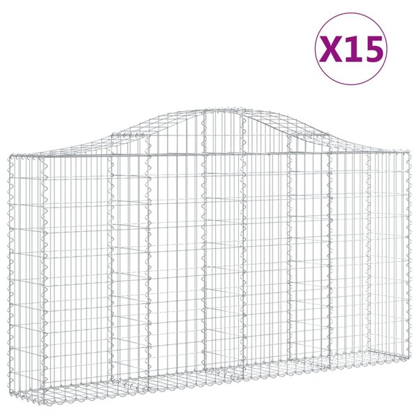 vidaXL Paniers à gabions arqués 15 Pièces 200x30x100/120 cm Fer galvanisé