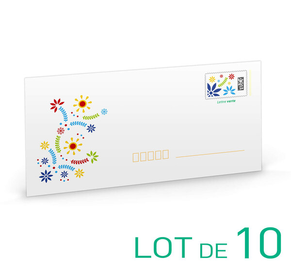 Prêt-à-Poster Festif - Format DL - Lettre Verte - 20g - Enveloppes en lot de 10