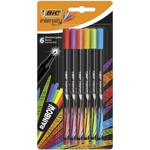 BIC Intensity Stylos Feutres Pointe Fine (0,8 mm) - Couleurs Assorties Rainbow, Blister de 6