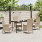Ensemble de repas 5 pièces avec coussins en rattan poly beige