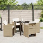 vidaXL Ensemble de salle à manger jardin de 5 pièces avec coussins en rattan poly beige
