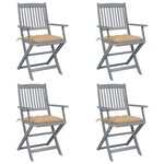 vidaXL Chaises pliables d'extérieur lot de 4 et coussins Bois d'acacia