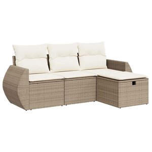 vidaXL Salon de jardin avec coussins 4 Pièces beige résine tressée