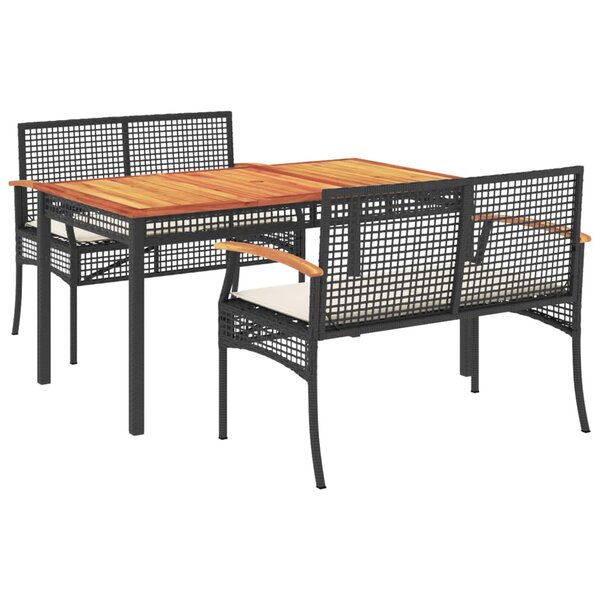 vidaXL Ensemble à manger de jardin avec coussins 3 Pièces Noir