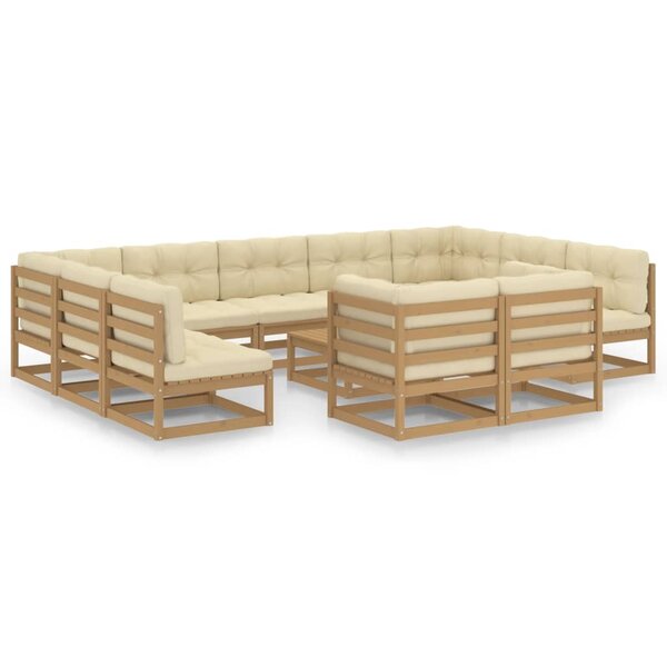 vidaXL Salon de jardin 12 Pièces avec coussins marron miel bois de pin
