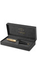 PARKER 51 Deluxe Bille  Corps Résine Noire + Capuchon plaqué or  Recharge noire pointe moyenne  Coffret cadeau