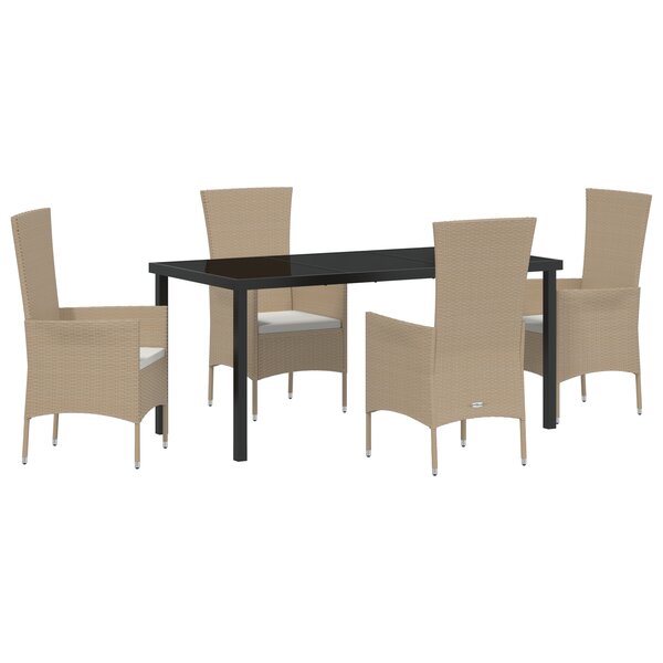 vidaXL Salle à manger de jardin avec coussin 5 Pièces Beige clair  Noir