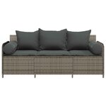 vidaXL Canapé de jardin avec coussins 3 places gris résine tressée