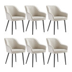 Chaise de salle à manger fauteuil siège rembourrée avec accoudoirs largeur d’assise 49 cm pieds en métal revêtement en velours charge 110 kg pour salon chambre beige 12_0004918