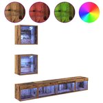 vidaXL Unités murales TV avec LED 5 Pièces Bois ancien Bois d'ingénierie