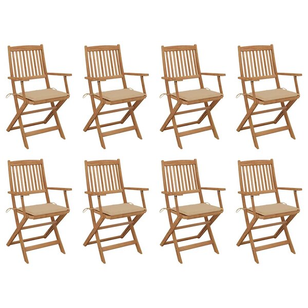 vidaXL Chaises pliables d'extérieur et coussins lot de 8 Bois d'acacia