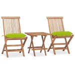 vidaXL Mobilier à dîner d'extérieur pliable avec coussin 3 Pièces Teck