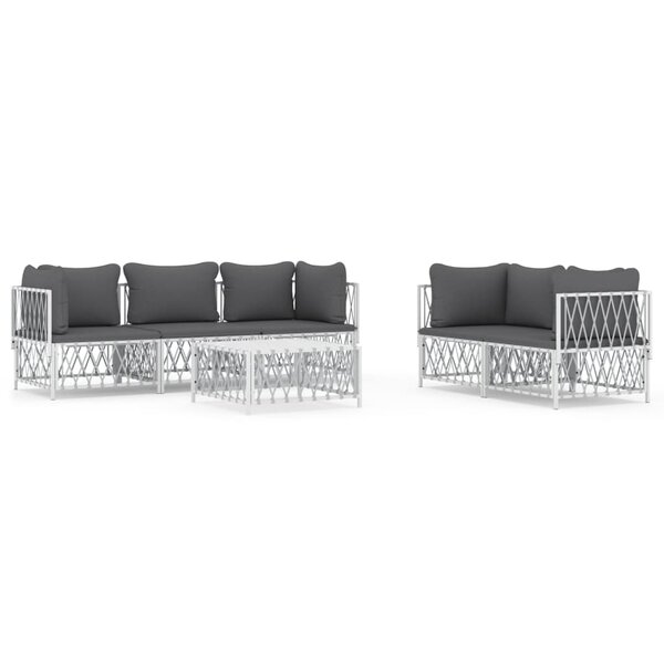 Salon de jardin meuble d'extérieur ensemble de mobilier avec coussins 6 pièces blanc acier 02_0018317
