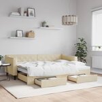 vidaXL Lit de jour avec gigogne et tiroirs crème 80x200 cm tissu