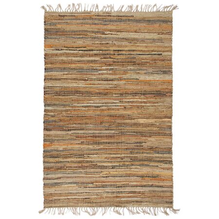 vidaXL Tapis Chindi tissé à la main Cuir Jute 160 x 230 cm Brun roux