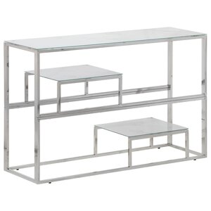 vidaXL Table console argenté acier inoxydable et verre trempé