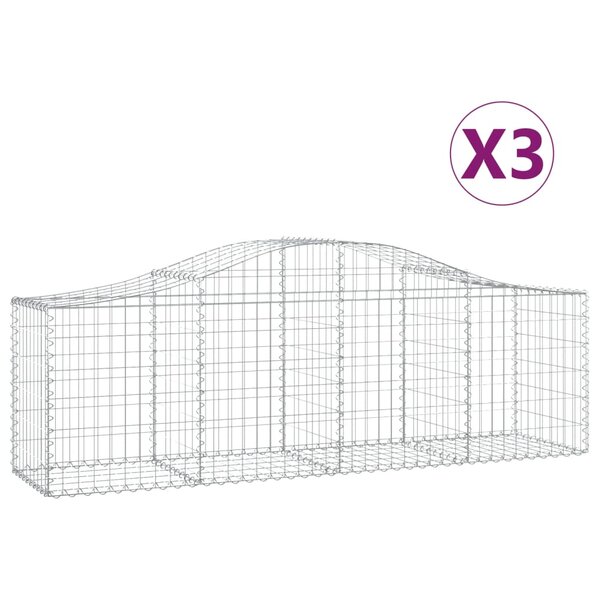 vidaXL Paniers à gabions arqués 3 Pièces 200x50x60/80 cm Fer galvanisé