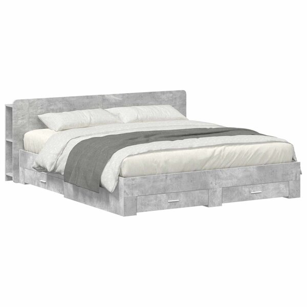 vidaXL Cadre de lit avec rangement Gris béton 200 x 200 cm