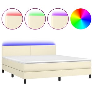 vidaXL Sommier tapissier et matelas et LED Crème 160x200 cm Similicuir