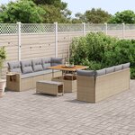 Ensemble de canapés de jardin 11 pièces avec coussins beige poly rotin acacia