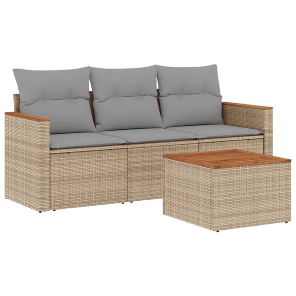vidaXL Salon de jardin avec coussins 4Pièces mélange beige résine tressée