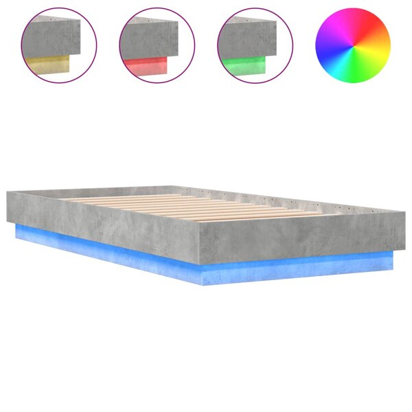 vidaXL Cadre de lit sans matelas avec lumières LED gris béton 75x190cm