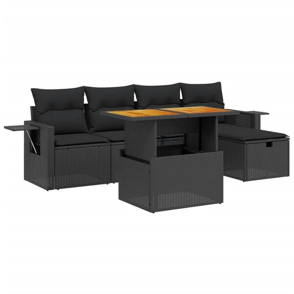vidaXL Salon de jardin 6 Pièces avec coussins noir résine tressée