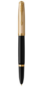 PARKER 51 Deluxe Stylo Plume  Corps Résine Noire + Capuchon plaqué or  Plume fine 18k  Coffret cadeau