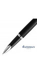 WATERMAN Carene stylo bille, en cuir noir, attributs palladium, recharge noire pointe moyenne, en écrin