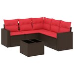 vidaXL Salon de jardin 6 Pièces avec coussins marron résine tressée