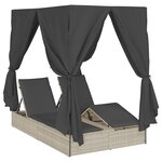 vidaXL Chaiselongue double avec toit et rideaux Gris clair