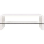 Table basse rectangulaire - Blanc laqué- Contemporain - Avec 1 étagere en verre - 120 x 60 x 40 cm - BELLA