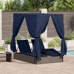 vidaXL Chaiselongue double avec toit et rideaux avec des rideaux Gris