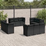 vidaXL Salon de jardin 12 Pièces avec coussins noir résine tressée