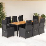vidaXL Ensemble à manger de jardin 9Pièces coussins noir résine tressée