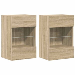 vidaXL Meubles muraux avec lumières LED pour TV 2 Pièces chêne sonoma 40x30x60 5 cm