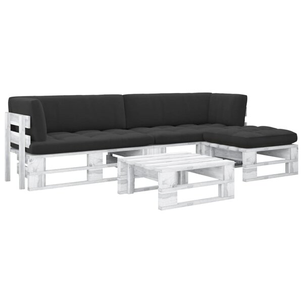 vidaXL Salon de jardin palette 4 Pièces et coussins Pin imprégné de blanc