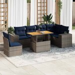 vidaXL Salon de jardin avec coussins 7 Pièces gris résine tressée