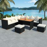 vidaXL Salon de jardin 7 Pièces avec coussins Résine tressée Noir