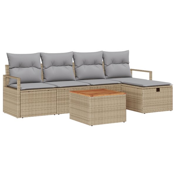 Ensemble de Canapés de Jardin 6 Pièces Coussins Beige Poly Rotin
