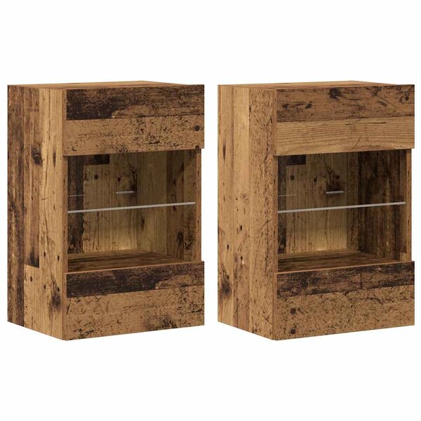 vidaXL Meubles muraux avec lumières LED pour TV 2 Pièces vieux bois 40x30x60 5cm
