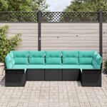 vidaXL Ensemble de canapé de jardin avec coussin 7 Pièces Noir Poly rotin